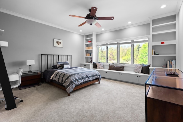 1303 Towsley Ln, Ann Arbor, MI 48105 - carpeted bedroom with crown molding, recessed lighting, and ceiling fan