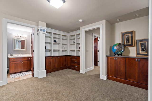 1303 Towsley Ln, Ann Arbor, MI 48105 - unfurnished bedroom featuring light colored carpet, a sink, ensuite bath, and baseboards