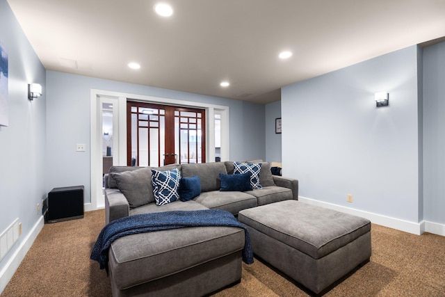 1303 Towsley Ln, Ann Arbor, MI 48105 - living area with carpet flooring, recessed lighting, and baseboards