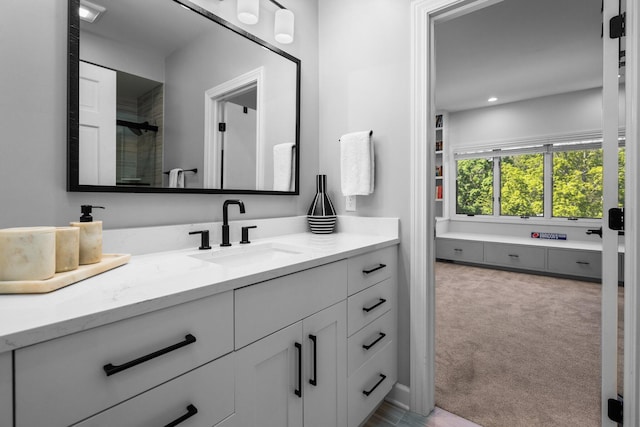 1303 Towsley Ln, Ann Arbor, MI 48105 - bathroom with vanity and a shower with shower door