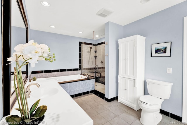 1700 Maddy Ln, Keego Harbor, MI 48320 - full bath featuring tile patterned floors, a garden tub, tiled shower, vanity, and recessed lighting
