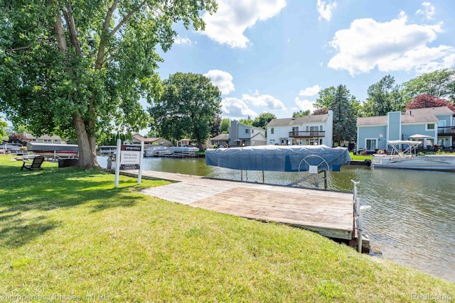 1700 Maddy Ln, Keego Harbor, MI 48320 - dock area with a water view, a lawn, and a residential view