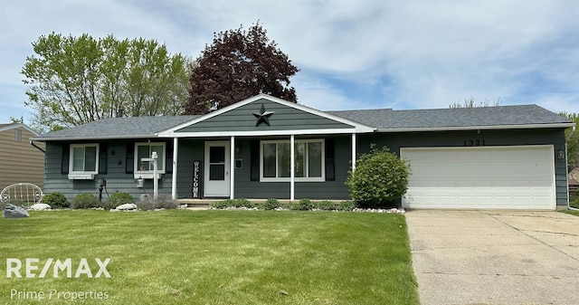 1321 Rollins St, Grand Blanc, MI 48439 - ranch-style home with a front yard, driveway, a garage, and a shingled roof