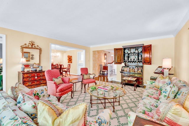 22366 Valley Oaks Dr, Beverly Hills, MI 48025 - living room with ornamental molding and a chandelier