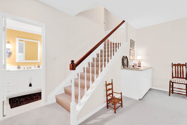 22366 Valley Oaks Dr, Beverly Hills, MI 48025 - staircase featuring carpet floors and baseboards