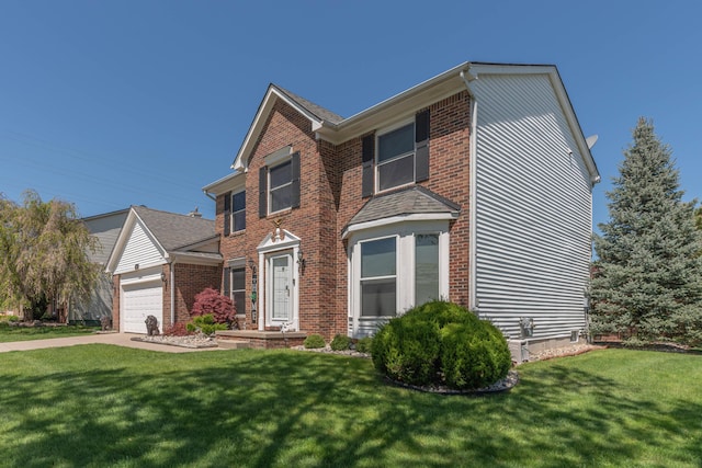 5835 S Ashford Way, Ypsilanti, MI 48197 - traditional-style house with a front lawn, a garage, brick siding, and concrete driveway