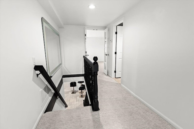 3767 Carrie Ln, Walled Lake, MI 48390 - corridor with an upstairs landing, baseboards, light colored carpet, and recessed lighting