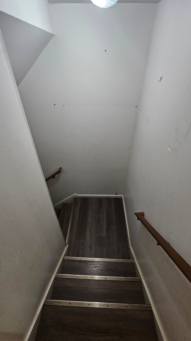 stairway featuring hardwood / wood-style floors