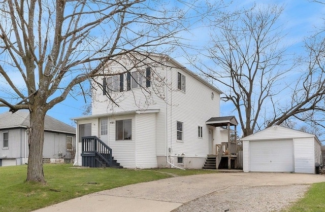 151 Rosetta Ct, Auburn Hills, MI 48326 - view of front facade with an outdoor structure, a detached garage, concrete driveway, and a front yard