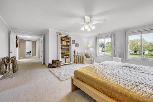 744 Lockmoore Ct, Rochester Hills, MI 48307 - bedroom with carpet, crown molding, and a ceiling fan