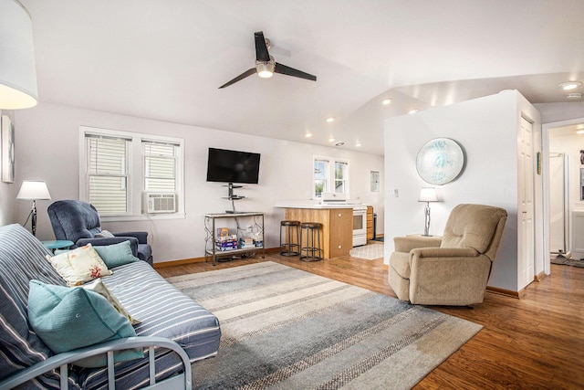 820 N Werners Landing Dr, Bronson, MI 49028 - living room with a ceiling fan, baseboards, light wood finished floors, recessed lighting, and cooling unit