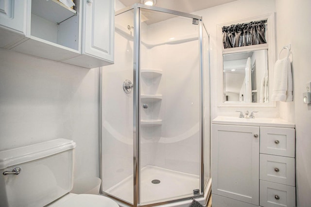 820 N Werners Landing Dr, Bronson, MI 49028 - bathroom featuring toilet, a stall shower, and vanity