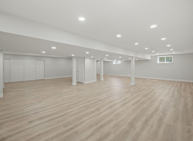 1334 Larayne Dr, Troy, MI 48085 - basement with recessed lighting, light wood-type flooring, and baseboards