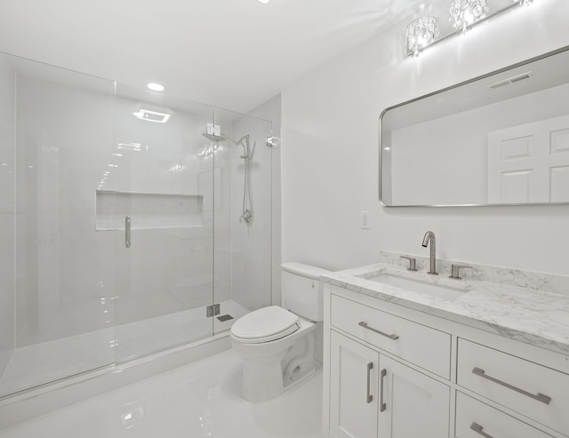 1334 Larayne Dr, Troy, MI 48085 - bathroom with toilet, a shower stall, vanity, tile patterned floors, and recessed lighting