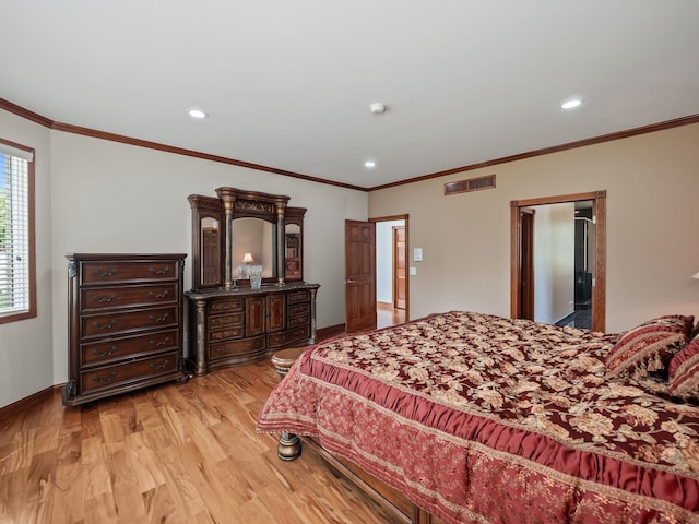 1334 Larayne Dr, Troy, MI 48085 - bedroom featuring light wood finished floors, crown molding, baseboards, and recessed lighting