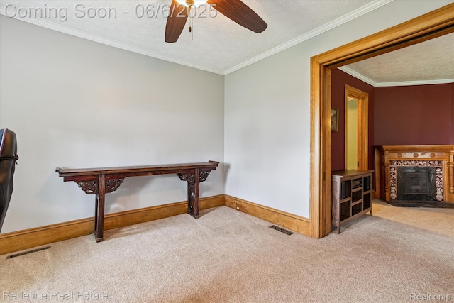 101 Hill St, Stockbridge, MI 49285 - corridor with carpet floors, baseboards, crown molding, and a textured ceiling