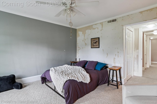 101 Hill St, Stockbridge, MI 49285 - carpeted bedroom featuring baseboards, crown molding, and ceiling fan