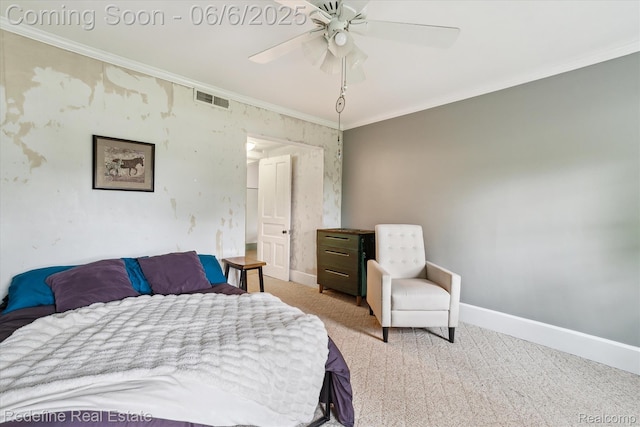 101 Hill St, Stockbridge, MI 49285 - carpeted bedroom featuring baseboards, crown molding, and a ceiling fan