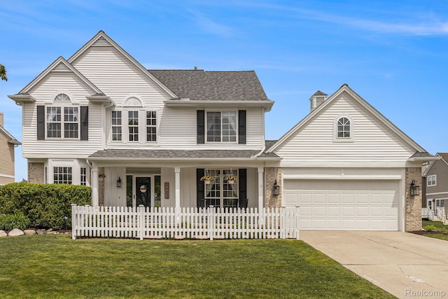 1122 Colt Dr, South Lyon, MI 48178 - traditional-style home featuring driveway, an attached garage, covered porch, brick siding, and roof with shingles