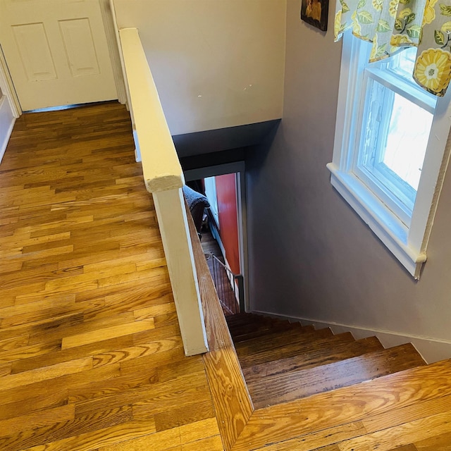 326 N Oak St, Owosso, MI 48867 - staircase featuring wood finished floors and baseboards