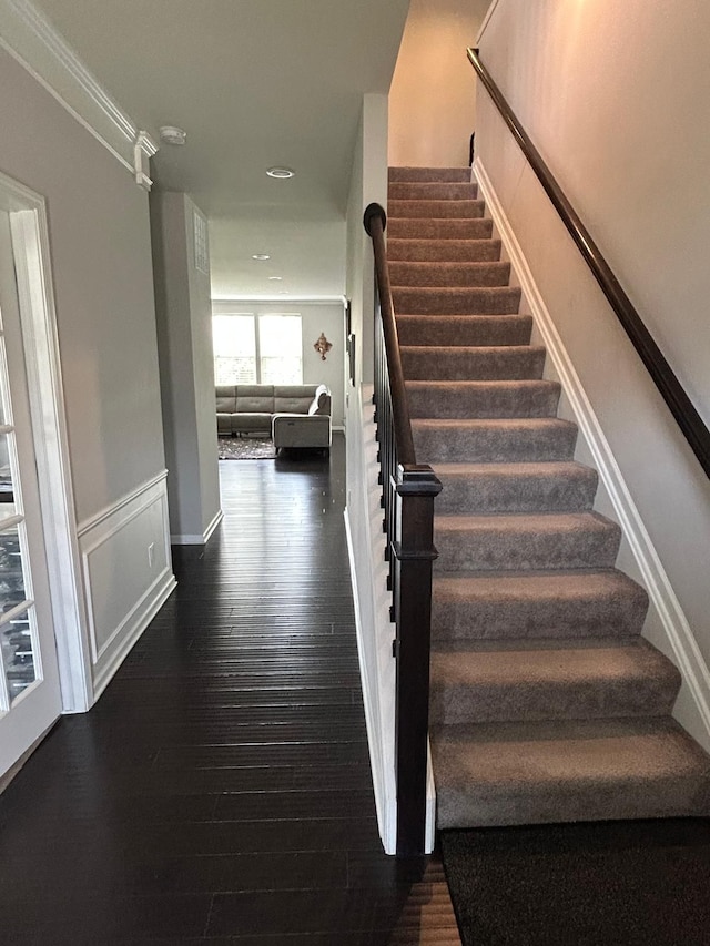 31065 Tremont Ln, Franklin, MI 48025 - stairs featuring hardwood / wood-style flooring, baseboards, and recessed lighting