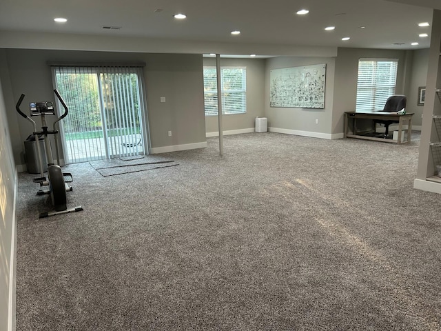 31065 Tremont Ln, Franklin, MI 48025 - workout area with recessed lighting, carpet, and baseboards