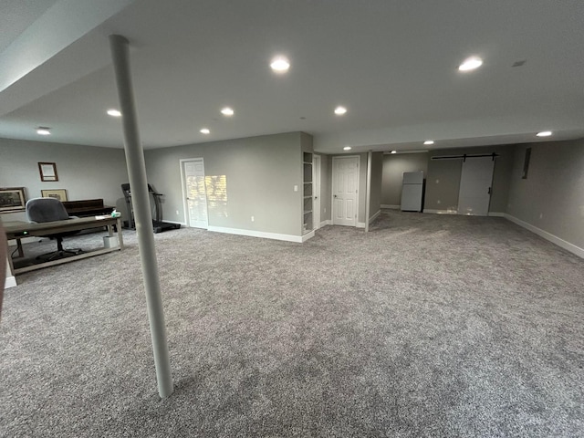 31065 Tremont Ln, Franklin, MI 48025 - basement featuring recessed lighting, carpet, and baseboards