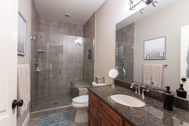 8307 Granite Ct, Dexter, MI 48130 - bathroom with a stall shower, toilet, vanity, and tile patterned floors