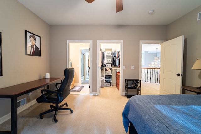 8307 Granite Ct, Dexter, MI 48130 - bedroom featuring a walk in closet, carpet flooring, a desk, baseboards, and a chandelier