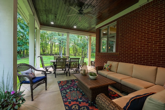 8307 Granite Ct, Dexter, MI 48130 - sunroom / solarium with an outdoor hangout area, ceiling fan, and outdoor dining area