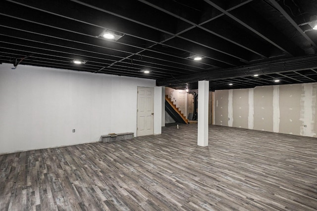 1977 E 40th St, White Cloud, MI 49349 - finished basement with stairway and wood finished floors