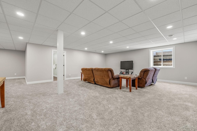 5353 N Graham Rd, Freeland, MI 48623 - carpeted living room featuring baseboards, recessed lighting, and a drop ceiling