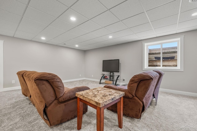 5353 N Graham Rd, Freeland, MI 48623 - living room with light carpet, baseboards, a drop ceiling, and recessed lighting