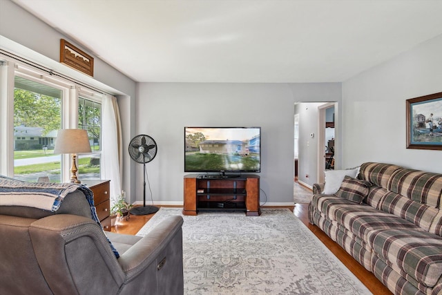 living room with wood finished floors and baseboards