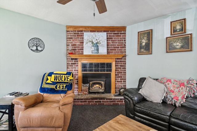 living area with ceiling fan