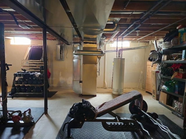 24864 Christina Dr, Flat Rock, MI 48134 - basement featuring gas water heater, electric panel, and heating unit