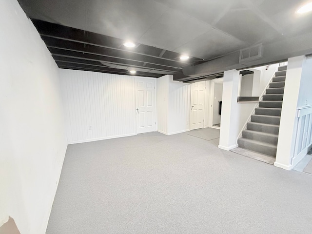 finished basement with stairway