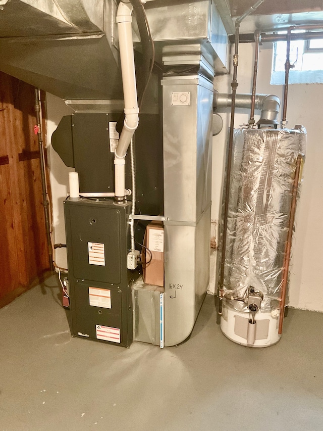 utilities with water heater and heating unit