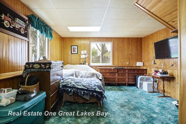 2505 Blake St, Saginaw, MI 48602 - bedroom with carpet floors, wood walls, and a paneled ceiling