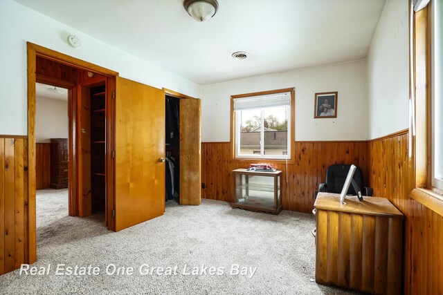 2505 Blake St, Saginaw, MI 48602 - unfurnished room with a wainscoted wall, wood walls, and carpet