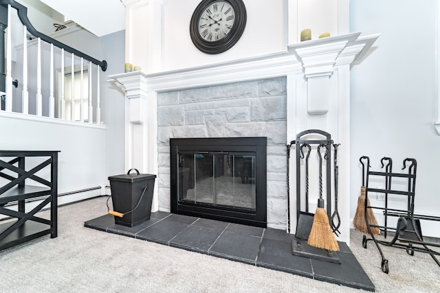 10194 Elmcrest Rd, Whitmore Lake, MI 48189 - detailed view of a tiled fireplace and carpet floors
