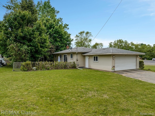 94 Crescent Lake Rd, Waterford, MI 48327 - view of front of house with a garage, driveway, a front yard, and a chimney