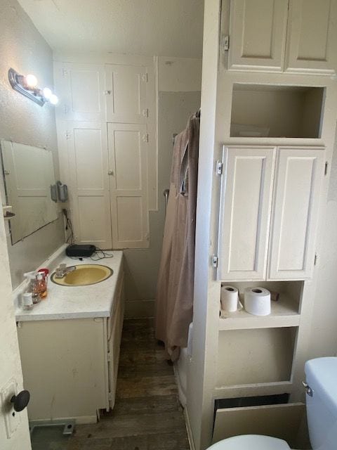 437 W Mount Morris St, Mount Morris, MI 48458 - full bath featuring toilet, wood finished floors, and vanity
