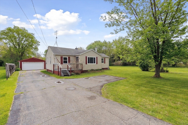 7244 Neff Rd, Mount Morris, MI 48458 - view of front of house with an outbuilding, a detached garage, a front yard, a deck, and crawl space