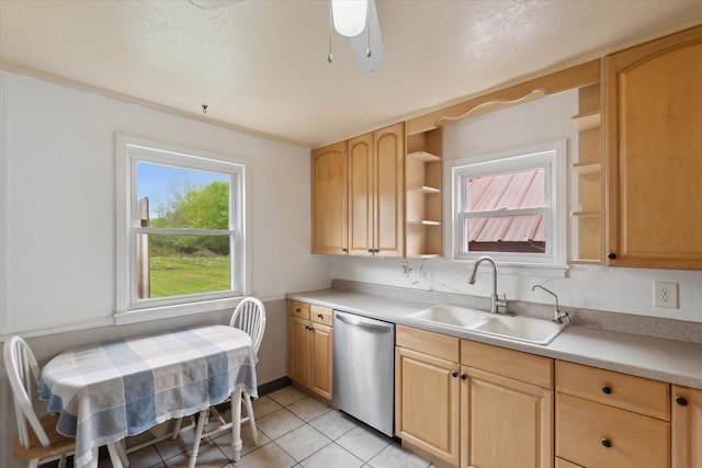 7244 Neff Rd, Mount Morris, MI 48458 - kitchen with a sink, dishwasher, open shelves, and light brown cabinets
