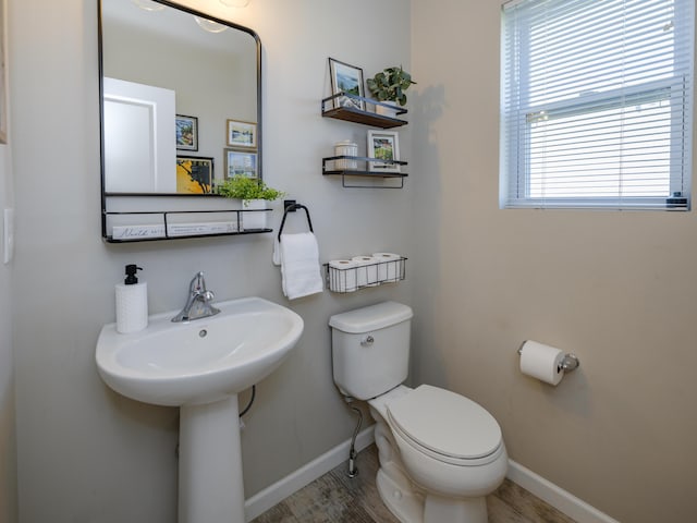 59376 Silvergrass Ave, Mattawan, MI 49071 - half bathroom featuring toilet, baseboards, and wood finished floors