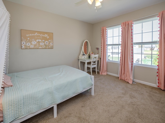 59376 Silvergrass Ave, Mattawan, MI 49071 - carpeted bedroom featuring multiple windows, baseboards, and a ceiling fan