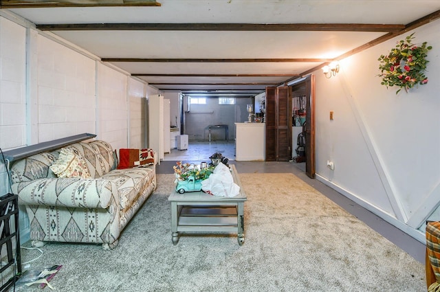 10186 Carlee June Dr, Fenton, MI 48430 - living room featuring beamed ceiling