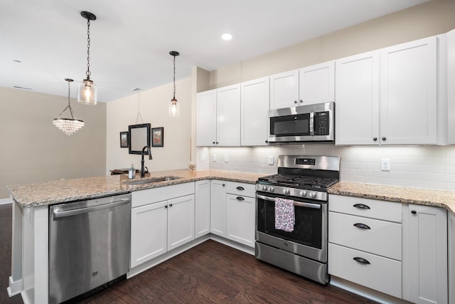 611 Woodland Dr, Dexter, MI 48130 - kitchen featuring stainless steel appliances, a sink, a peninsula, tasteful backsplash, and recessed lighting