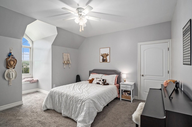 7812 Fountain Hills Ln, Davisburg, MI 48350 - bedroom with carpet floors, baseboards, ceiling fan, and lofted ceiling